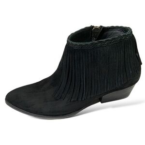 ANINE BING Sienna Black Genuine Suede Fringe Low Heel Booties US Sz 8